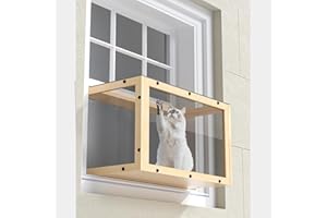 Window Cat Perch Catio, Wood Cat Window Box, Window Catio for Indoor Cats. Suitable Single Hanging Window with an Inner Diameter of The Window Frame with A Net Opening Width of 24-35 in. KGCCIZI.