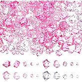 Syhood 570 Pcs 5 Sizes Pink and Clear Fake Crushed Ice Rocks Plastic Gemstones Acrylic Crystal Gems Diamonds for DIY Craft Valentine Day Vase Fillers Fish Tank Makeup Brush Centerpieces Wedding Decor
