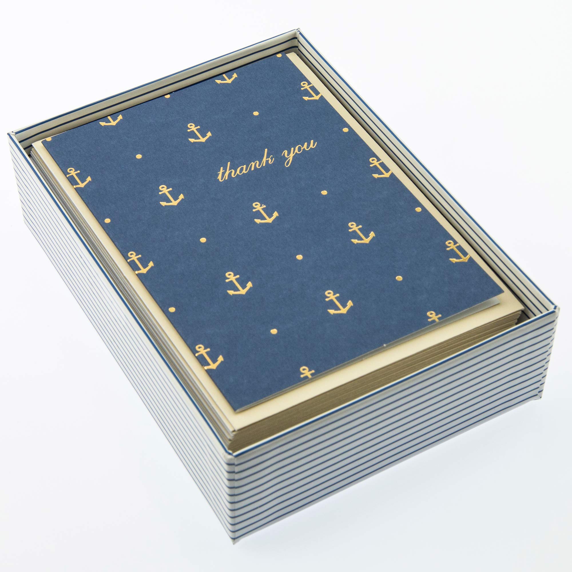 Graphique Gold Anchors Boxed Notecards, 16 Navy Blue