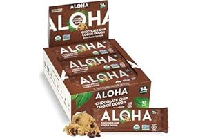 ALOHA Organic Plant Based Protein Bars - Chocolate Chip Cookie Dough - 12 Count, 1.9oz Bars - Vegan Snacks, Low Sugar, Gluten-Free, Low Carb, Paleo, Non-GMO, Stevia-Free, No Sugar Alcohols