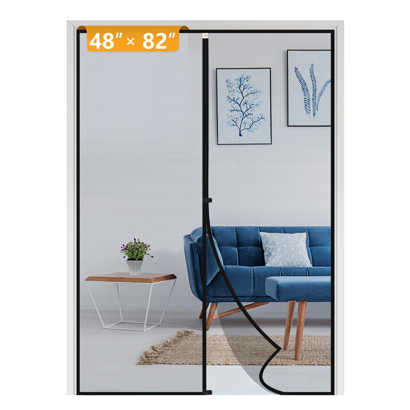 Photo 1 of yotache Door Net Screen with Magnet Fits Door Size 48 x 82, Screen Size 50" x 83" French Doors Net Heavy Duty Fiberglass Mesh Pets and Kids Friendly Black