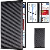 TOURSUIT Car Registration and Insurance Card Holder, Vehicle License Document Glove Box Compartment Organizer, Interior Car Accessories for Women Men Teens (Carbon Fiber Black)