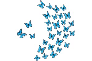 Chuangdi 48 Pcs Monarch Butterfly Decorations 3 Size Fake Butterflies Realistic Butterfly Craft Artificial Wall Decor for Craft Christmas Wedding Home Birthday Party (Blue,3.2inch,4inch,4.7inch)