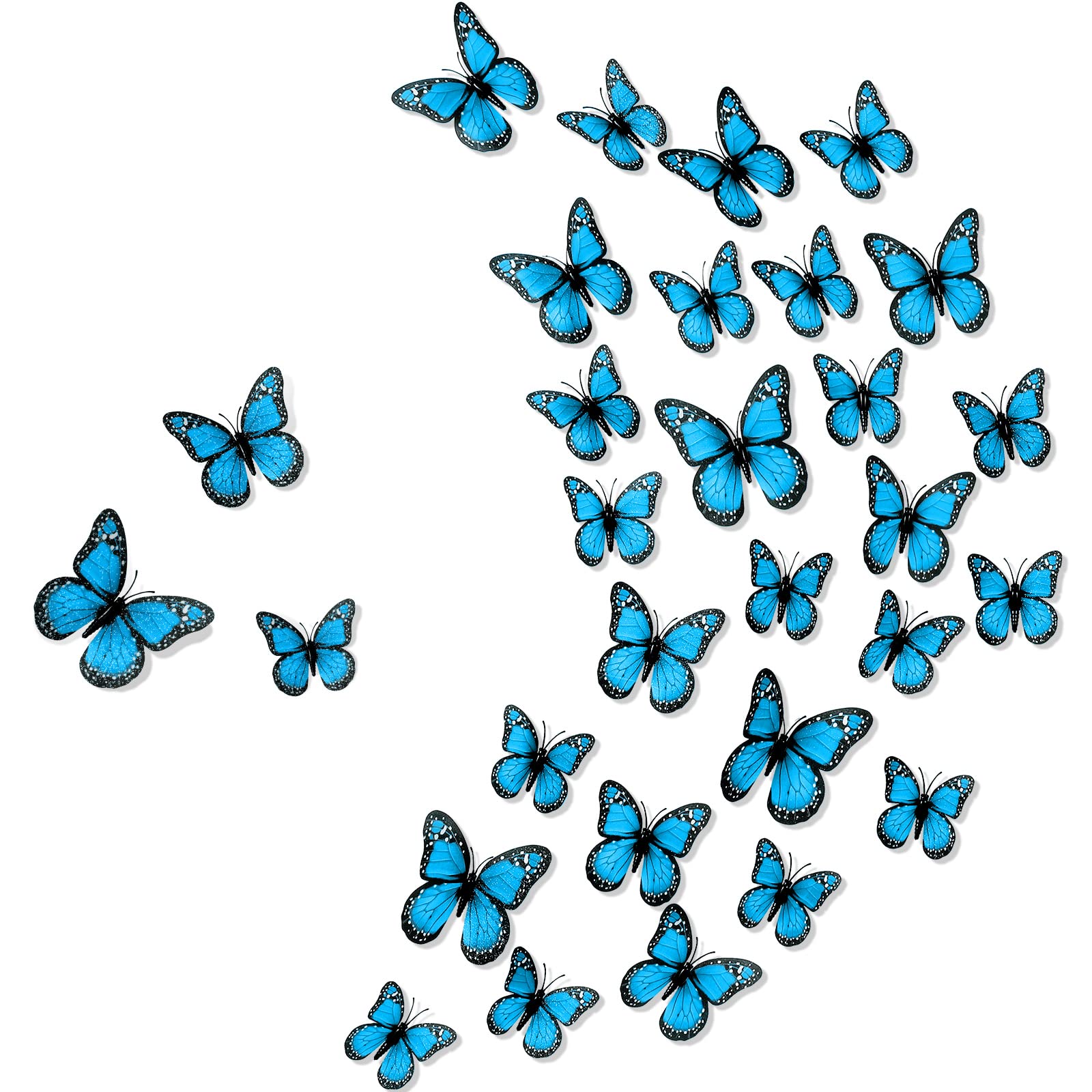 Photo 1 of Chuangdi 48 Pack Monarch Butterfly Decoration 3 Size Fake Butterflies Realistic Butterfly Crafts Artificial Wall Decor for Craft Home Wedding Classroom Birthday Party Decorations (Blue)
