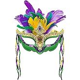 Wittocs Mardi Gras Mask with Feathers Women Feather Masquerade Masks Halloween Cosplay Costumes Venetian Party Halloween Costumes Party Favors