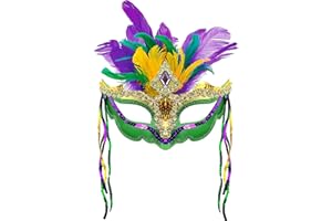 Wittocs Mardi Gras Mask with Feathers Women Feather Masquerade Masks Halloween Cosplay Costumes Venetian Party Halloween Costumes Party Favors