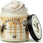Hallow Tallow Whipped Beef Tallow Moisturizer – 100% Grass-Fed & Finished Tallow Balm with Manuka Honey, Jojoba & Olive Oil, Calendula Extract – Natural Hydrating Face & Body Cream, 4oz