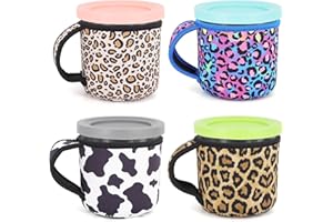 AJLTPA 4Pack Reusable Ice Cream Sleeves with Handle, Neoprene Insulated Sleeves for Ninja Creami Pints, Talenti Ice Cream Pints, Frozen Desserts (Animal Pattern)