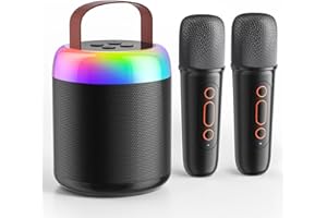 FOJELD Mini Karaoke Machine for Kids - Portable Bluetooth Speaker with 2 Wireless Microphones, Gift for Girls Toys 4, 5, 6, 7, 8, 10, 12+ Years Old Birthday Family Home Party(Y2-Black-2 Mic)
