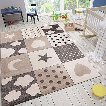 VIMODA Kinderteppich Teppich Kinderzimmer Babyteppich mit Herz Stern Mond, Maße:120x170 cm