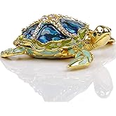 SEVENBEES Sea Turtle Figurine Hinged Trinket Box Decorative Jewelry Boxes with Sea Star Figure