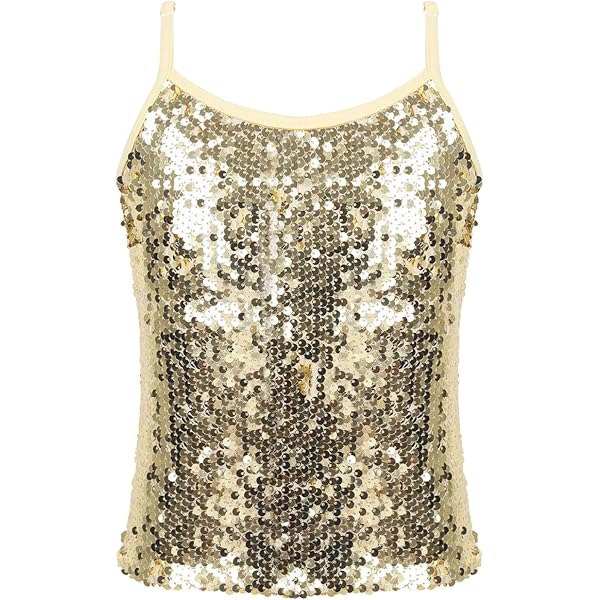 Gajess Glitter Camisole GOLD ガジェス Womens Plus Size Sequins Tank Tops Sexy V Neek Sparkle