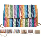 VTYFRY Straw Crossbody Bags for Women Trendy Fashion Tassel Decorated Summer Beach Casual Striped Pattern Flap Shoulder Bag