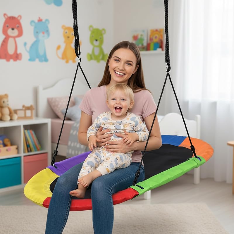 Columpio Nido Oval, niños y Adultos, 300 kg, XXL para Varios niños, 150 x 80 cm, Multicolor