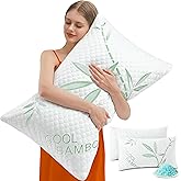 DGPEAR Cooling Pillows, Shredded Memory Foam Pillows King Size Set of 2 Adjustable Firm Bamboo Bed Pillows for Hot, Side, Back and Stomach Sleepers