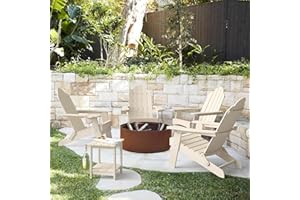 LUE BONA Folding Adirondack Chair Set of 4, Sand HDPS Fire Pit Patio Chairs Weather Resistant, Modern Plastic Outdoor Chairs with Cup Holder