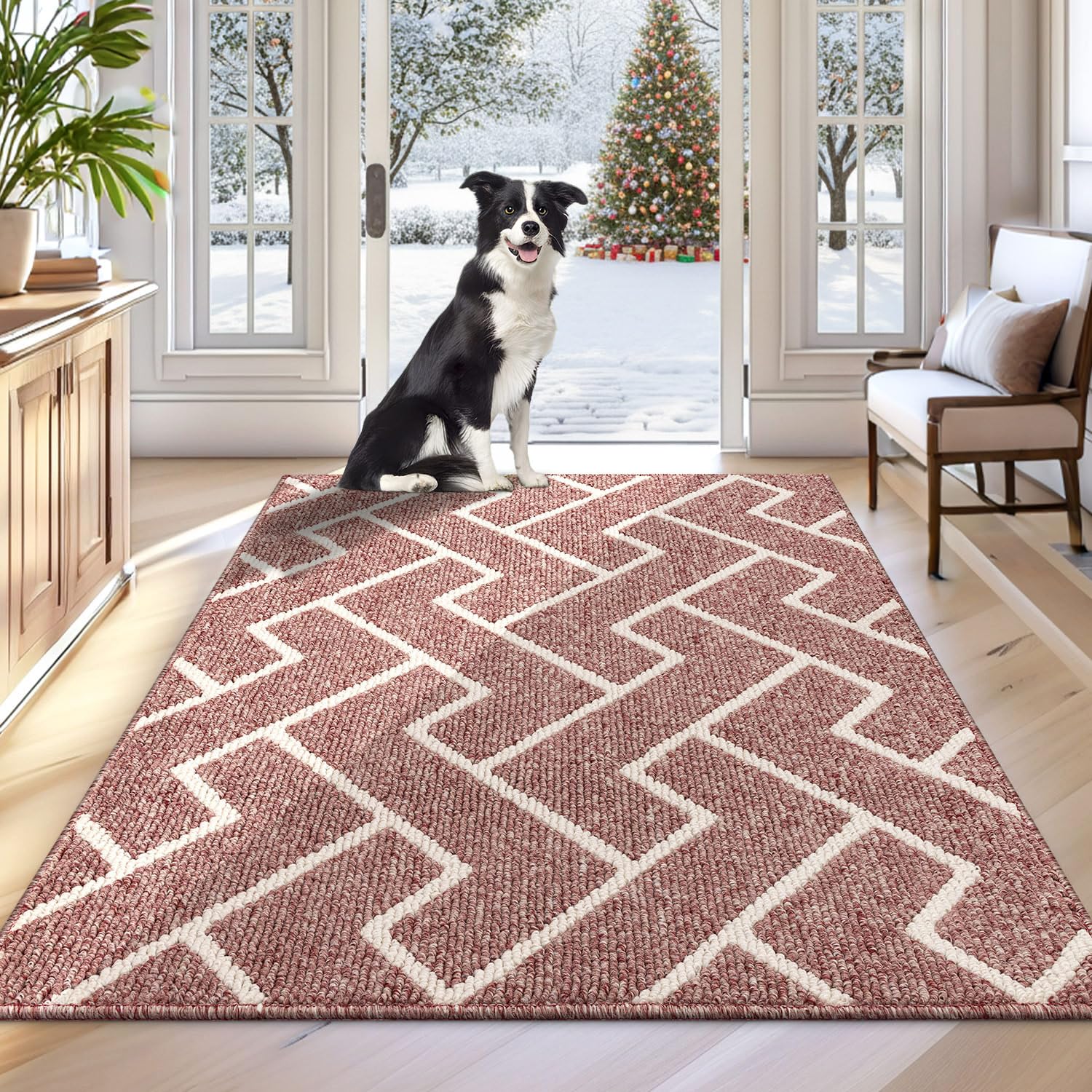 Biscpro Indoor Door Mats,80x100cm Door Mat Non Slip Backing,Dirt Trapper Mat Absorbent Non-Slip Doormat for Entrance,Inside,Kitchen,Front Back Door,Pets and Garden-Dark Pink — image 1