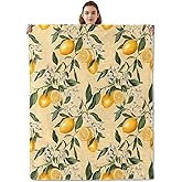 Kibue Fresh Lemon with Floral Blanket - Soft & Cozy Warm Flannel Throw - Plush Lightweight Blankets for Travel, Sofa, Bedroom, Office - Gifts for Adults Women Kids - for All Seasons 60"×50"