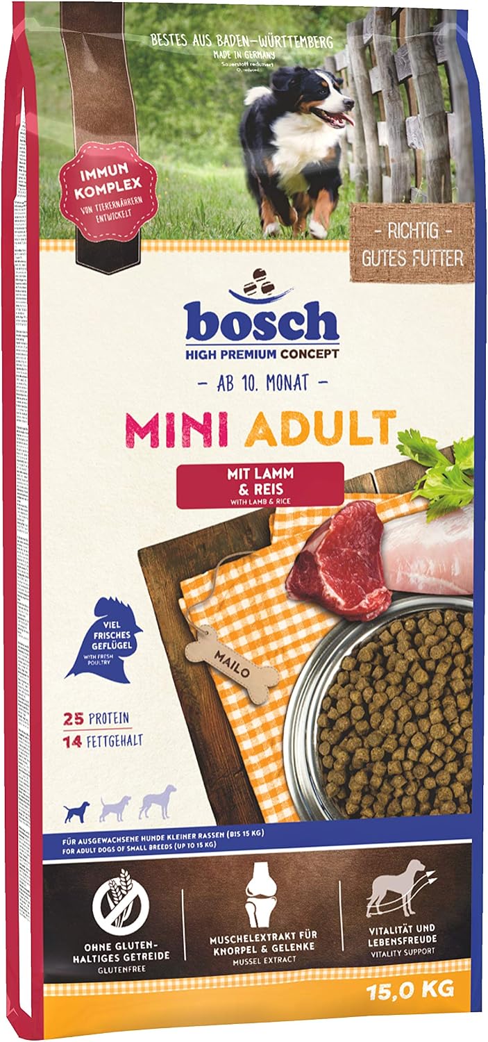 bosch Pet Food HPC Mini Adult with Lamb & Rice Dry dog food for adult dogs of small breeds 15.50 kg, 15 kg (Pack of 1)