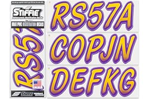 STIFFIE Whipline Yellow/Purple 3" Alpha-Numeric Registration Identification Numbers Stickers Decals for Boats & Personal Watercraft