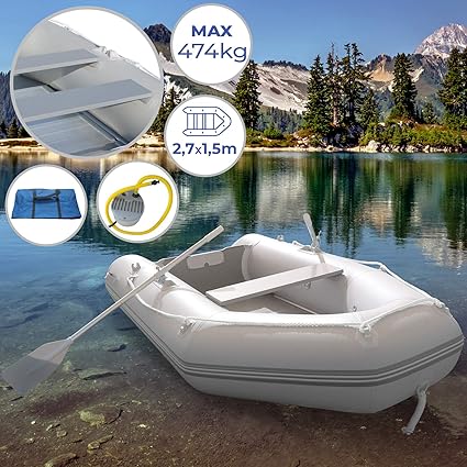 Schlauchboot für 3 Personen | 270x152cm, mit 2 Alupaddel, Fußluftpumpe, bis 474 kg, mit Holzboden, für 3 Erwachsene und ein K