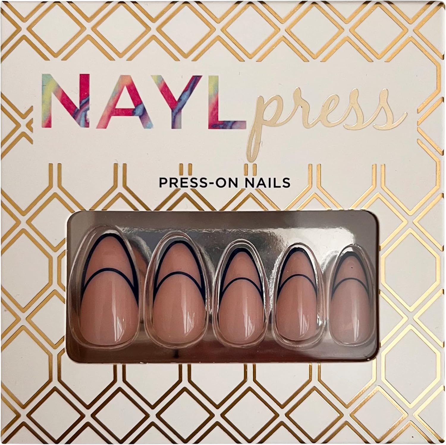 Photographs - Naylpress Press On Nails - Navy Falls | Blue Tip Medium Almond Nails, Reusable | 12 Sizes, 24 Nail Set