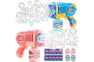 EagleStone 2 Pack Bubble Gun Machine for Kids, Automatic Light Up Bubble Blower with 4 Bottles 10 Bags Refill Solution, Bubble Guns Blaster for Toddlers, Outdoor Toys Gifts, Wedding Easter Party Favor