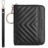BOSTANTEN Credit Card Holder Wallet RFID Blocking Leather Small Wallet for Women Zipper Keychain Wallet with Wristlet Black