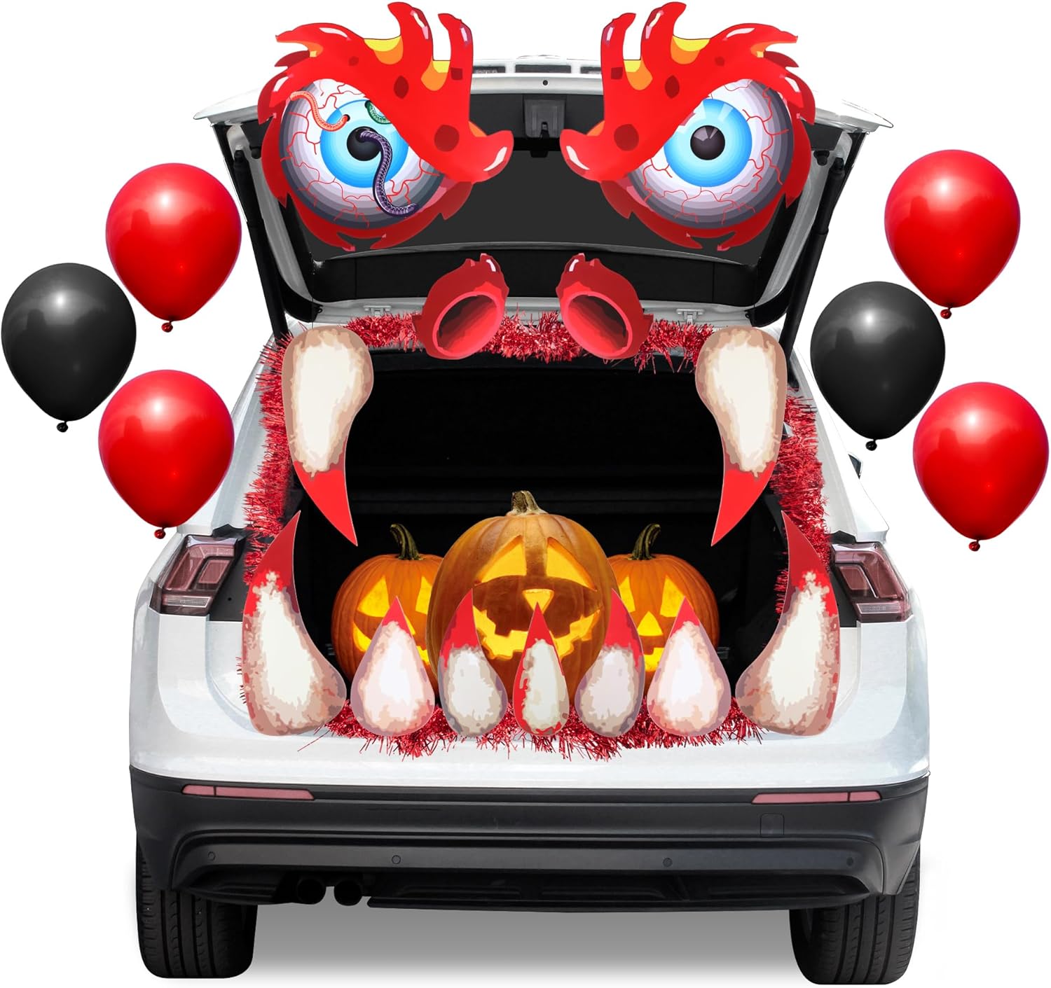 Garage Door Decorations - Halloween Trunk or Treat Car Decorations Kit for SUV, Spooky Halloween Decor Monster Face with Sequin and Balloons, Halloween Outdoor Decor for Car SUV Garage Door Entryway Archway