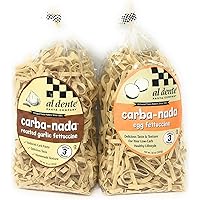 Carba-nada Reduced Carb Fettuccine Pasta Bundle Of Two 10 Ounces Bags: One Egg and One Garlic Roasted Fettuccine