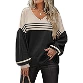 ETCYY Women's Sweaters Fall Fashion 2026 Fall Clothes Teacher Outfits Long Sleeve V Neck Knit Pullover Oversized Sweater Tops