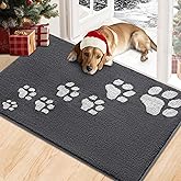 Timo Dog Door Mat for Muddy Paws, 20"x32" Super Absorbent Dog Mats for Indoor Outdoor, Low-Profile Washable Entryway Rug, Non-Slip Rubber Backing Front Door Mat, Grey