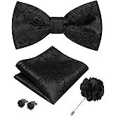 JEMYGINS Floral Pre-tied Bow Tie and Pocket Square Cufflinks Lapel Pin Sets for Men 4PCS