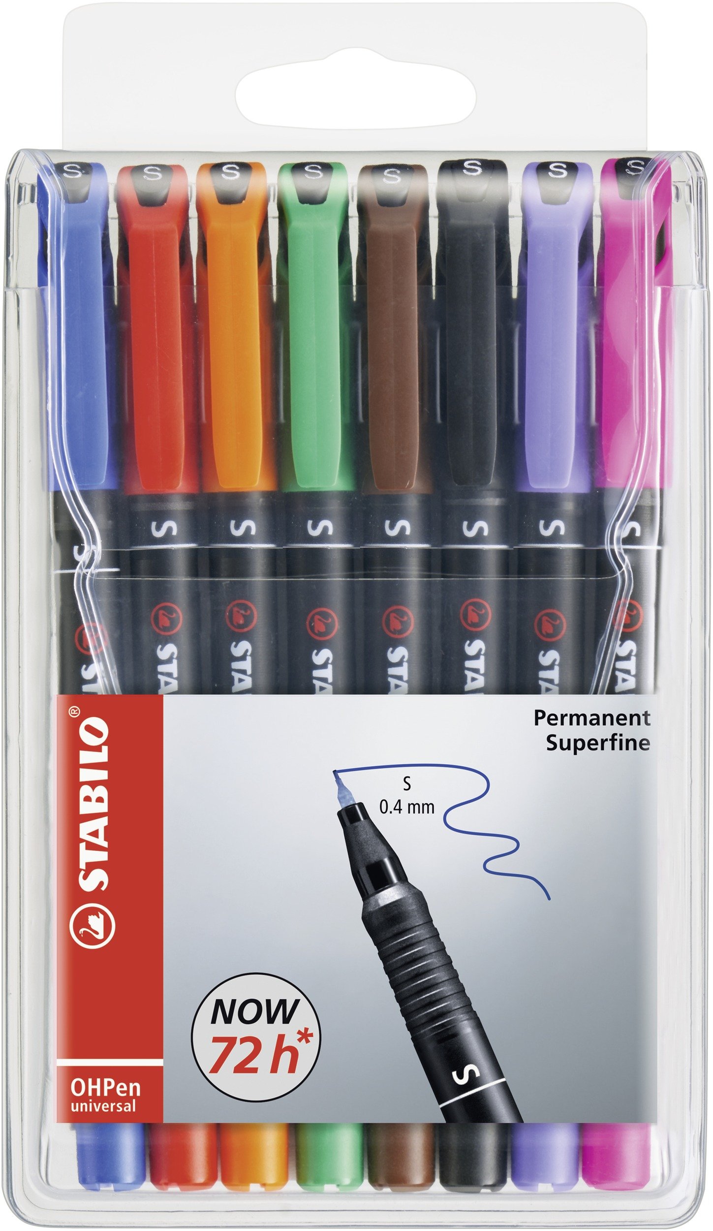STABILO OHP Pen OHP Pen Permanent - Superfine - Wallet of 8 - Assorted Colours