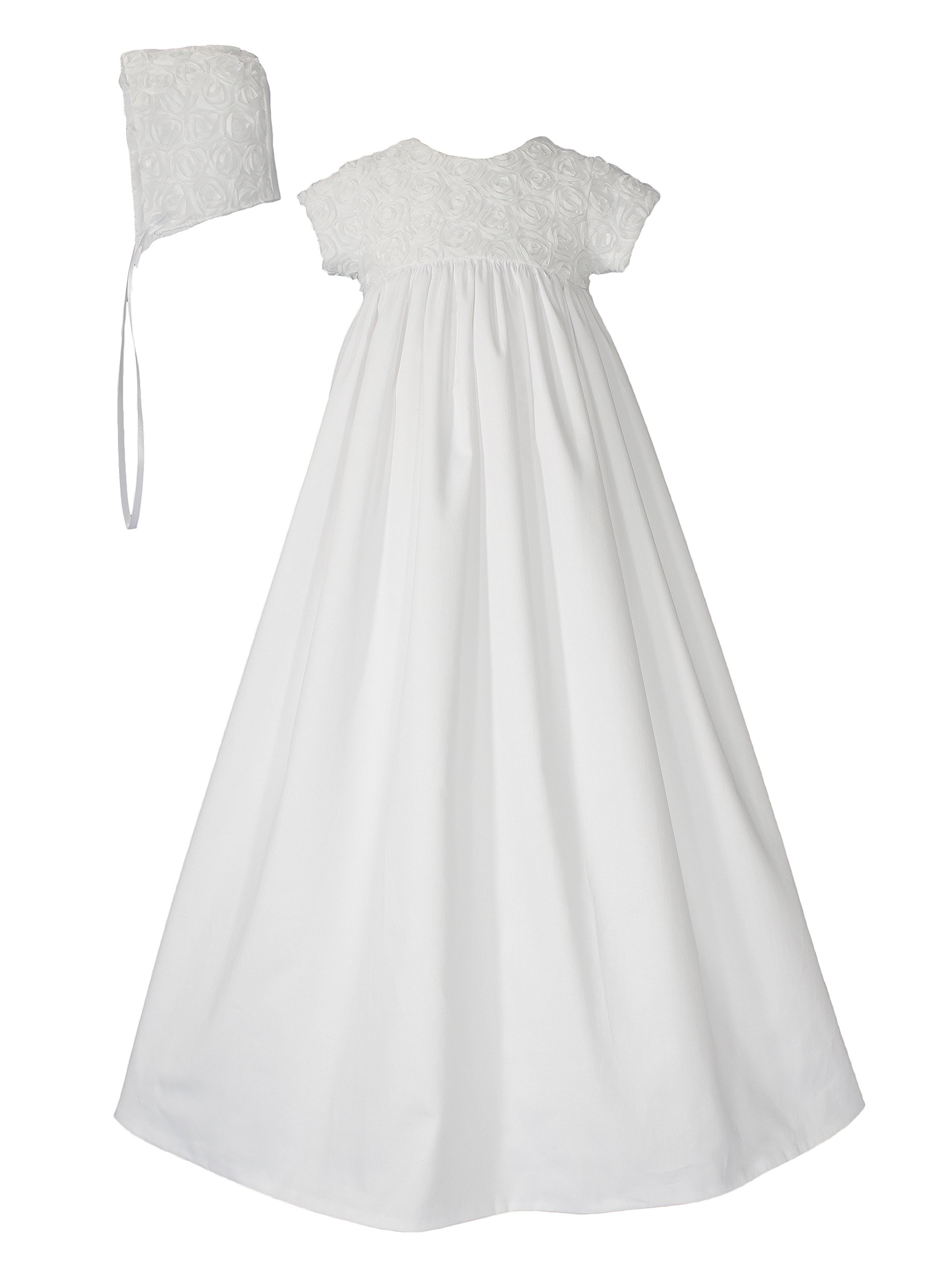 Little Things Mean A Lot Baby Girl White Sateen Rosette Chistening Baptism Dress