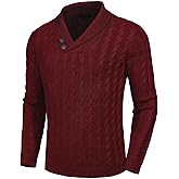COOFANDY Men's Shawl Collar Pullover Sweater Slim Fit Casual Button Cable Knit Sweaters