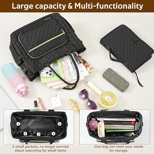 EUCT LARGE BIBLE BAG WITH BIBLE COVER FOR WOMEN, CHURCH TOTE BAG WITH SHOULDER STRAP, WATERPROOF BIBLE STUDY SUPPLIES, BIBLE ACCESSORIES FOR CHRISTIAN GIFT, QUILTED TOTE BAG FOR MEN/WOMEN, BLACK