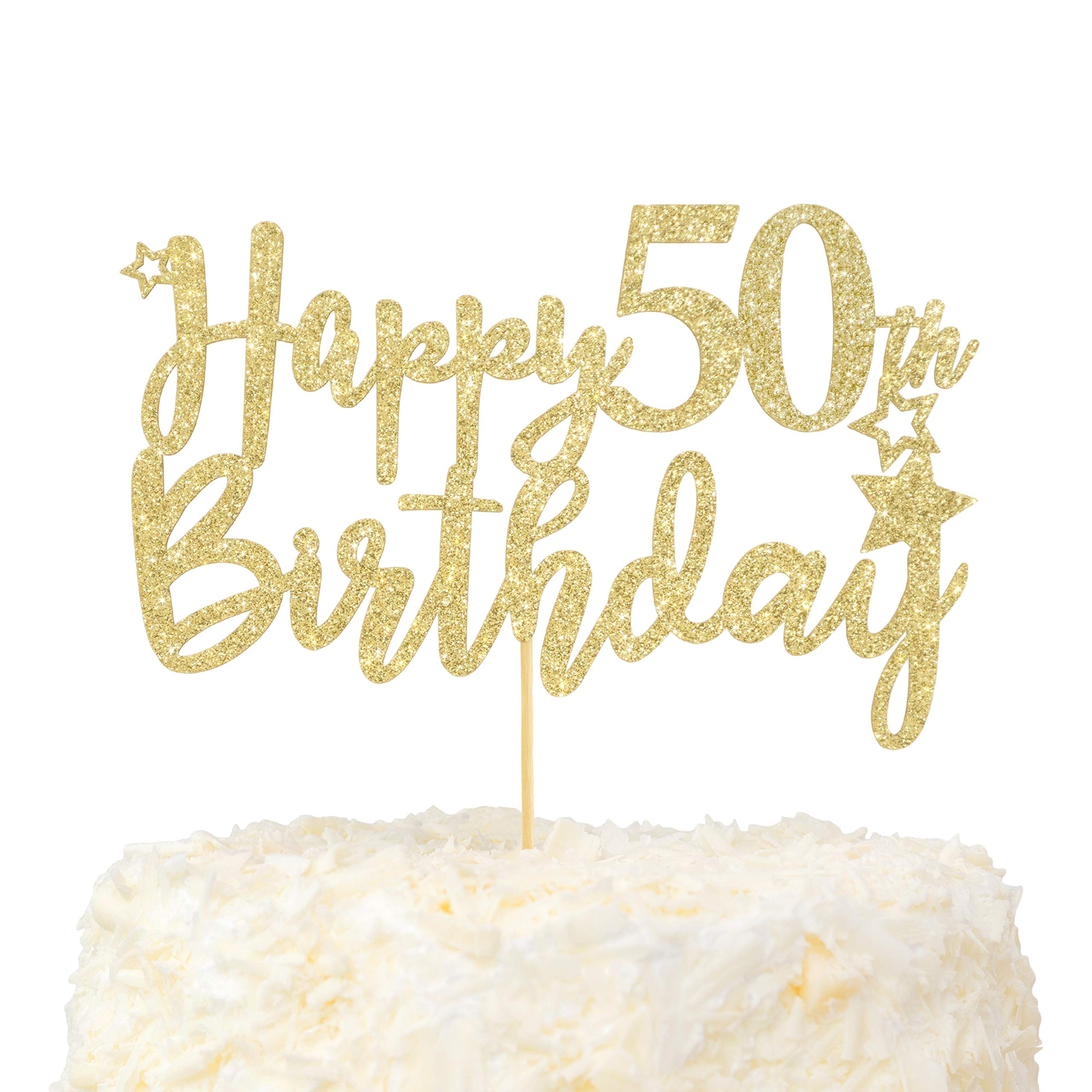 LOVENJOY Happy 50th Birthday Cake Topper Hello 50 and Fabulous Cake Decoration Gold Glitter Cheers to 50 Years Party Supplies Decor