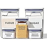 OXO Good Grips 8-Piece Prelabeled Baking POP Container Set | Flour Sugar Storage Containers, Airtight Push-Button Seal, Pantry Organizers, Sized for Baking Essentials, Dishwasher Safe
