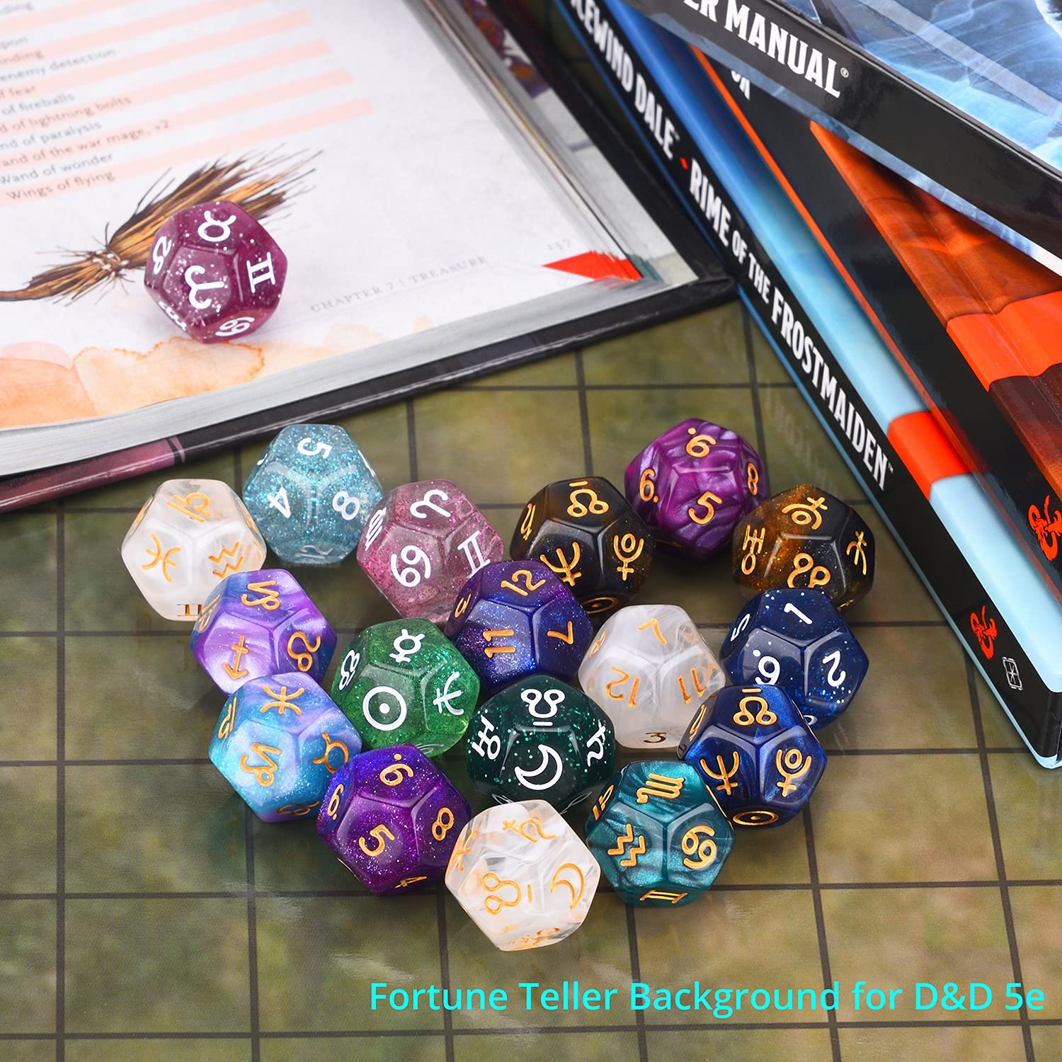 6 Sets Astrology Dice, Signs Planets Numbers 12-Sided Dice Divination Tool