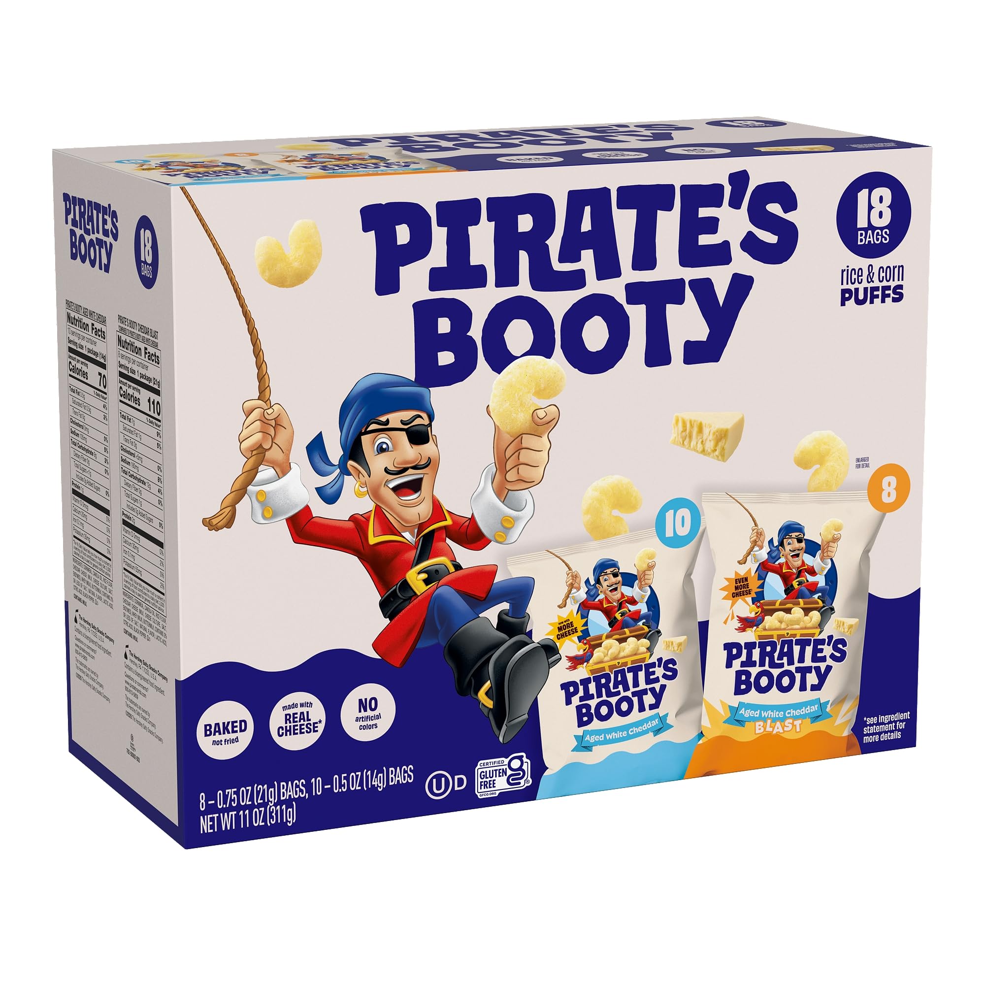 PIRATE'S BOOTY Assorted Aged White Cheddar Cheese Puffs, 11 oz (18 Count)