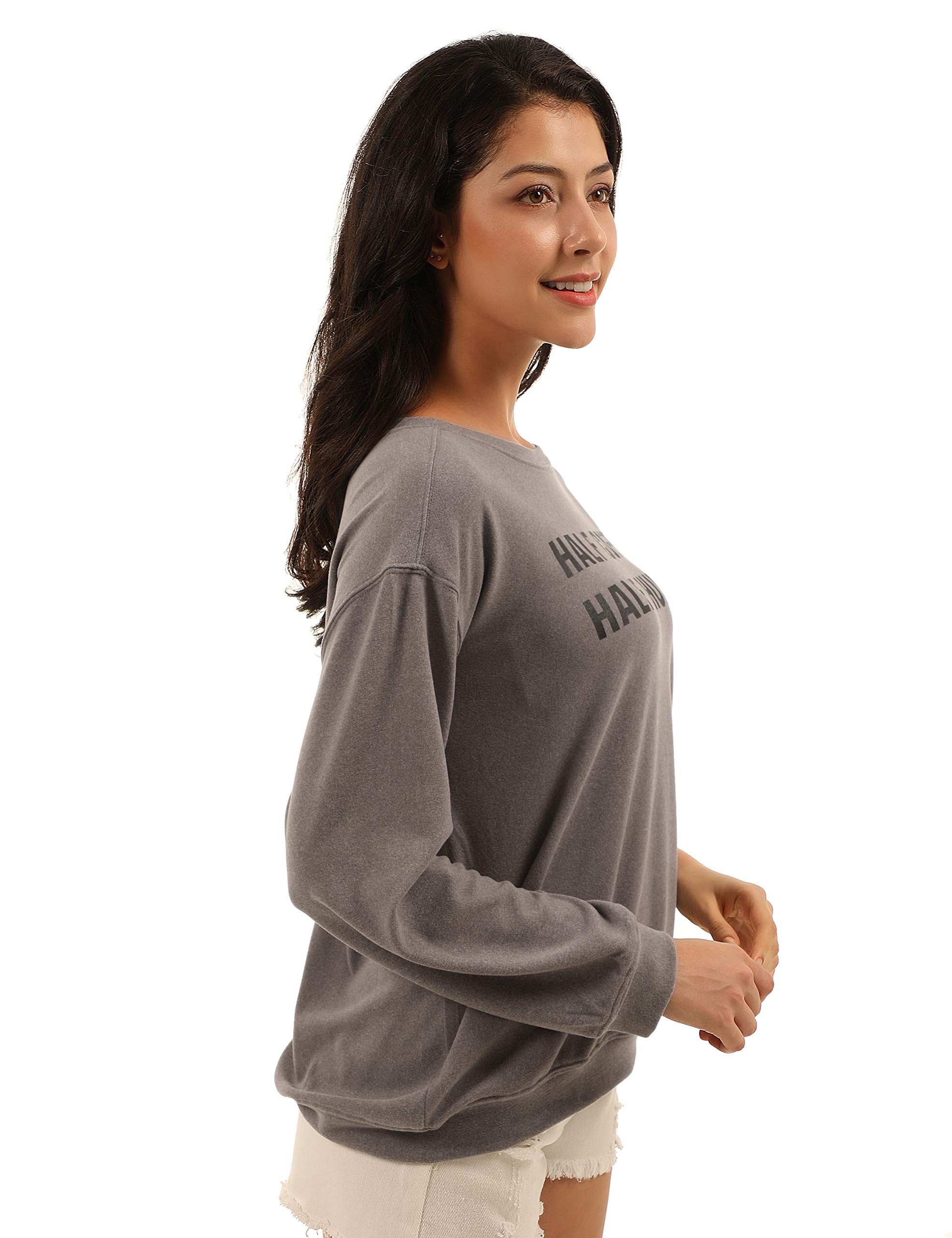 Blooming Jelly Womens Pullover Crewneck Sweatshirt Letter Print Long Sleeve Shirt Oversized Graphic Casual Top (x-Large, Grey)