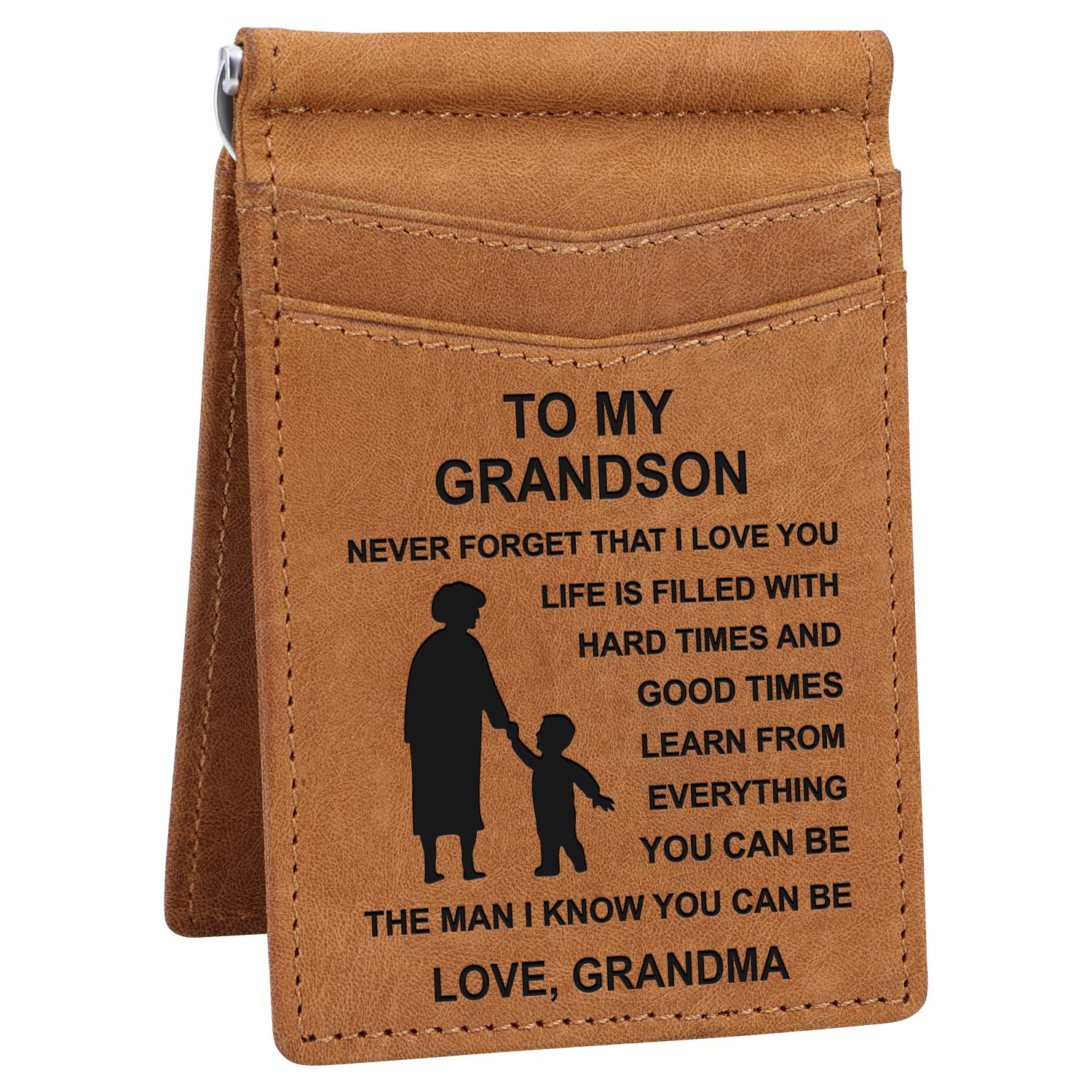 Kenon Personalized Slim Wallet for Men | RFID Blocking Minimalist Credit Card Holder with Gift Box Custom Leather Card Holder for Husband,Son,Dad (to My Grandson from Grandma)