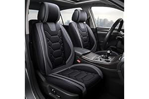 OASIS AUTO Car Seat Covers Front Seats, Waterproof Faux Leather Seat Covers for Cars Universal Fit for SUV, Truck, Sedan, Black Premium Car Seat Protector with Cushions
