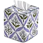 Ridhi Light Steel Blue Block Print Tissue Box Cover Handmade Cotton Fabric Decorative Square Napkin Holder for Home Bedroom Living Room Bathroom Vanity Countertop Car Night Stands Office Kitchen