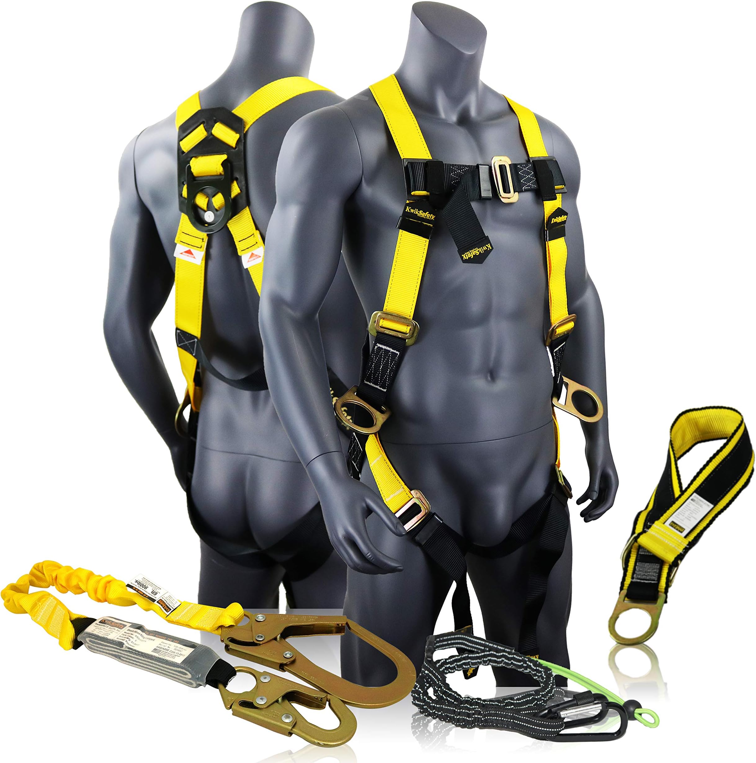 KwikSafety (Charlotte, NC) BOA Safety Lanyard | KIT (3 D-Ring Harness, 2 Safety Lanyards) | Single Leg 6 ft ANSI OSHA Fall Protection Construction Equipment Restraint Scaffolding Snap Hook