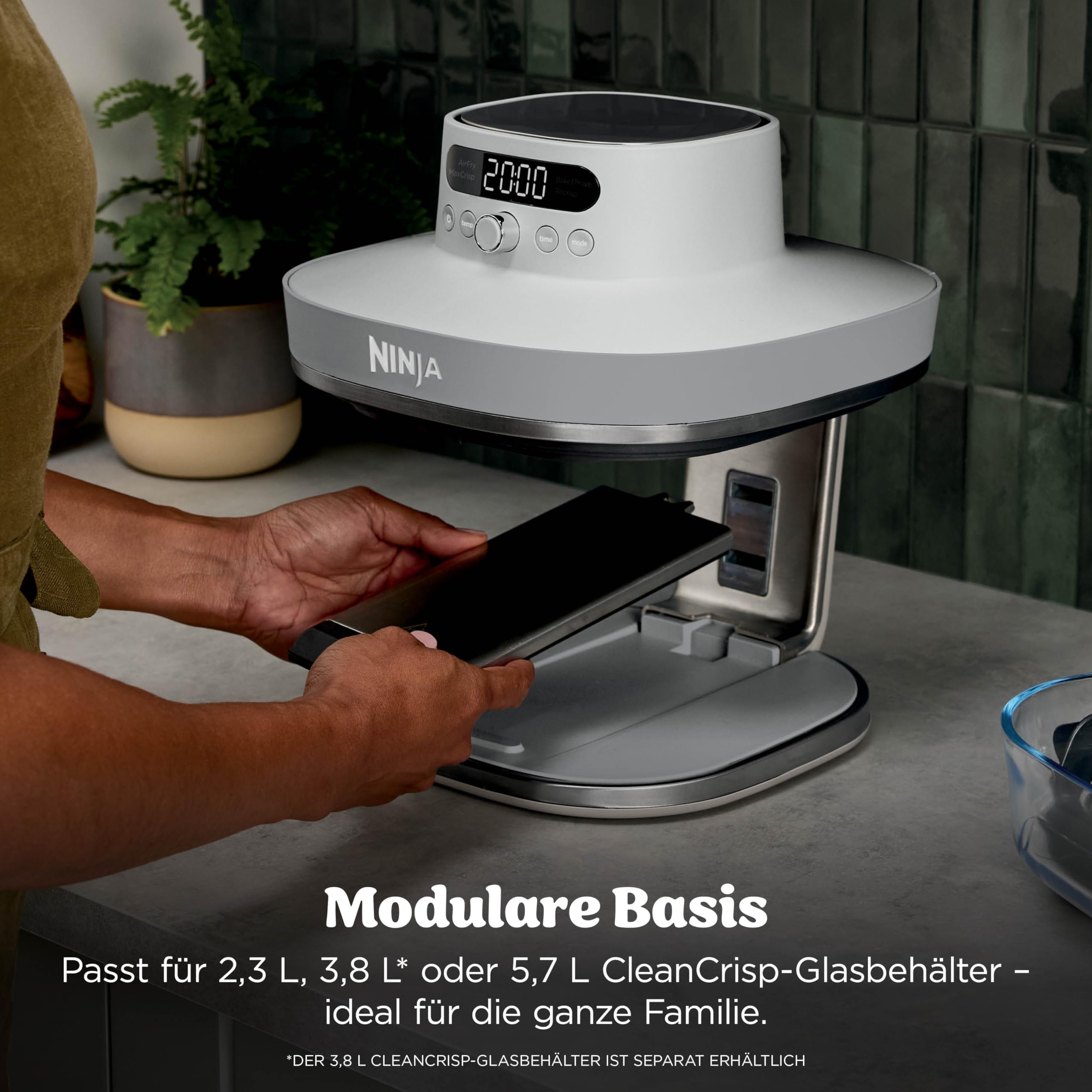 Ninja CRISPi PRO XL Glas-Heißluftfritteuse (Air-Fryer), 5 voreingestellte Zubereitungsfunktionen, inkl. CleanCrisp-Glasbehälter (5,7 l und 2,3 l) und Aufbewahrungsdeckel, Weiß AS090EUWH 5