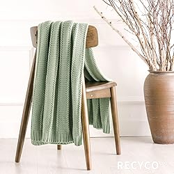 RECYCO Cable Knit Sage Green Throw Blanket Twin