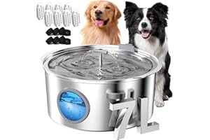 RELLATY Dog Water Fountain Stainless Steel: 7L/1.8Gal Large Dog Fountains Quiet Automatic pet Drinking Dispenser Indoor Cat Watering Fountains for Pets Metal Water Bowls for Cats with 8 Filters 8 sponges