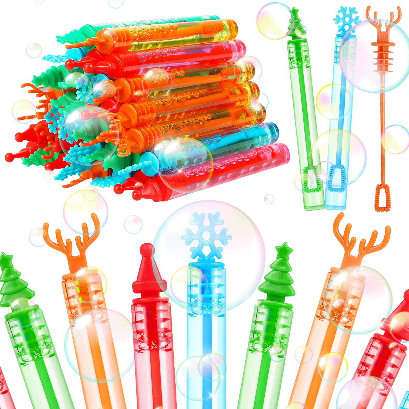 VEYLIN Christmas Mini Bubble Tubes with Wands - 20PCS Kids Bubble Party Bag Fillers for Xmas Party Supply